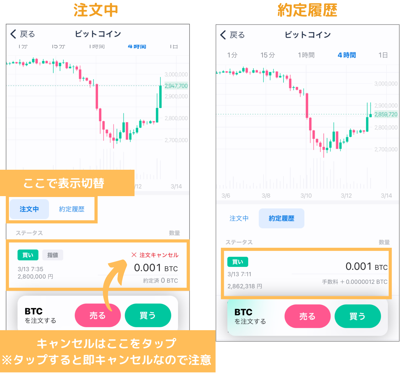 ビットコインの購入手順　約定履歴